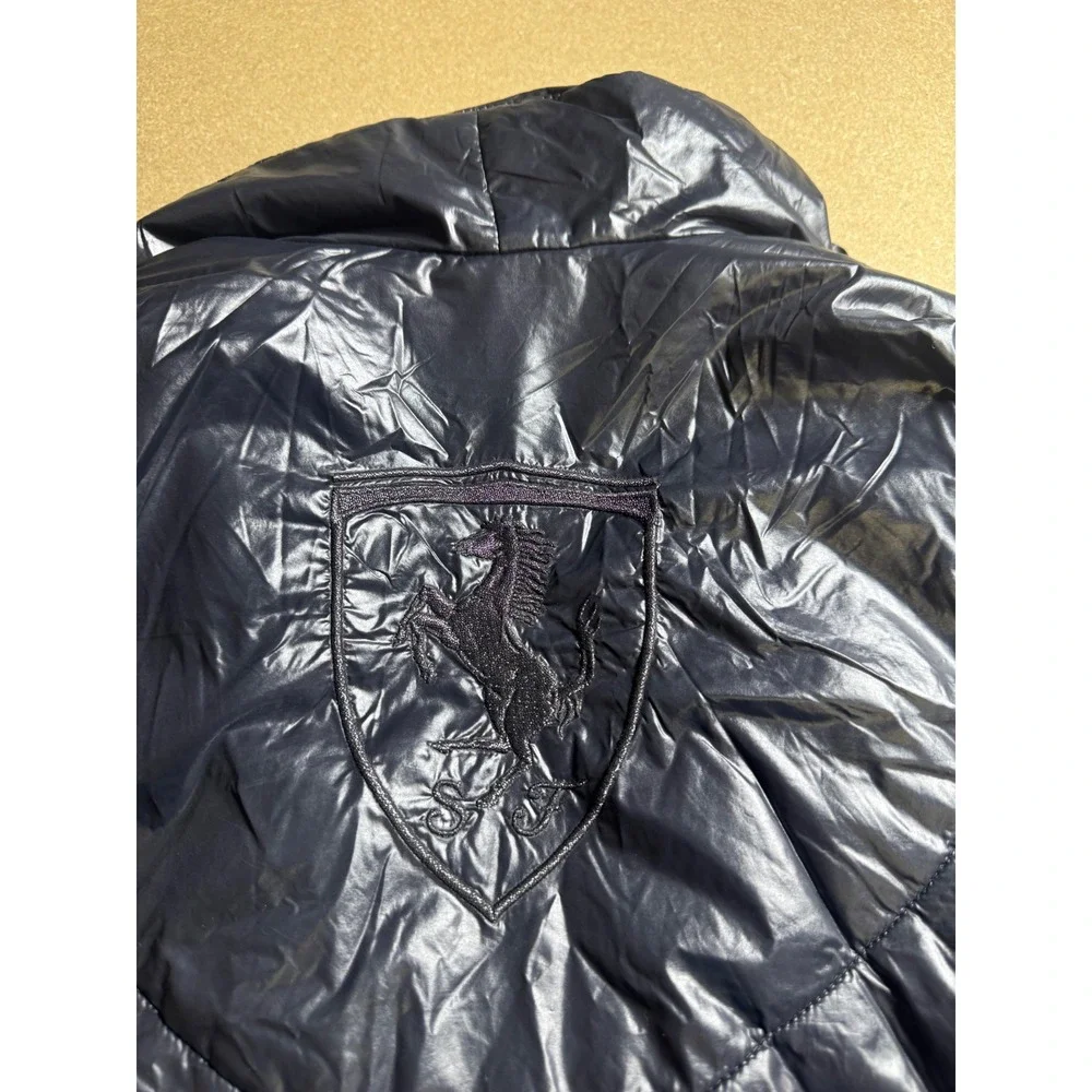 Puma Scuderia Ferrari black Shiny Puffer Jacket Womens Large Embroidered‎ Logo
